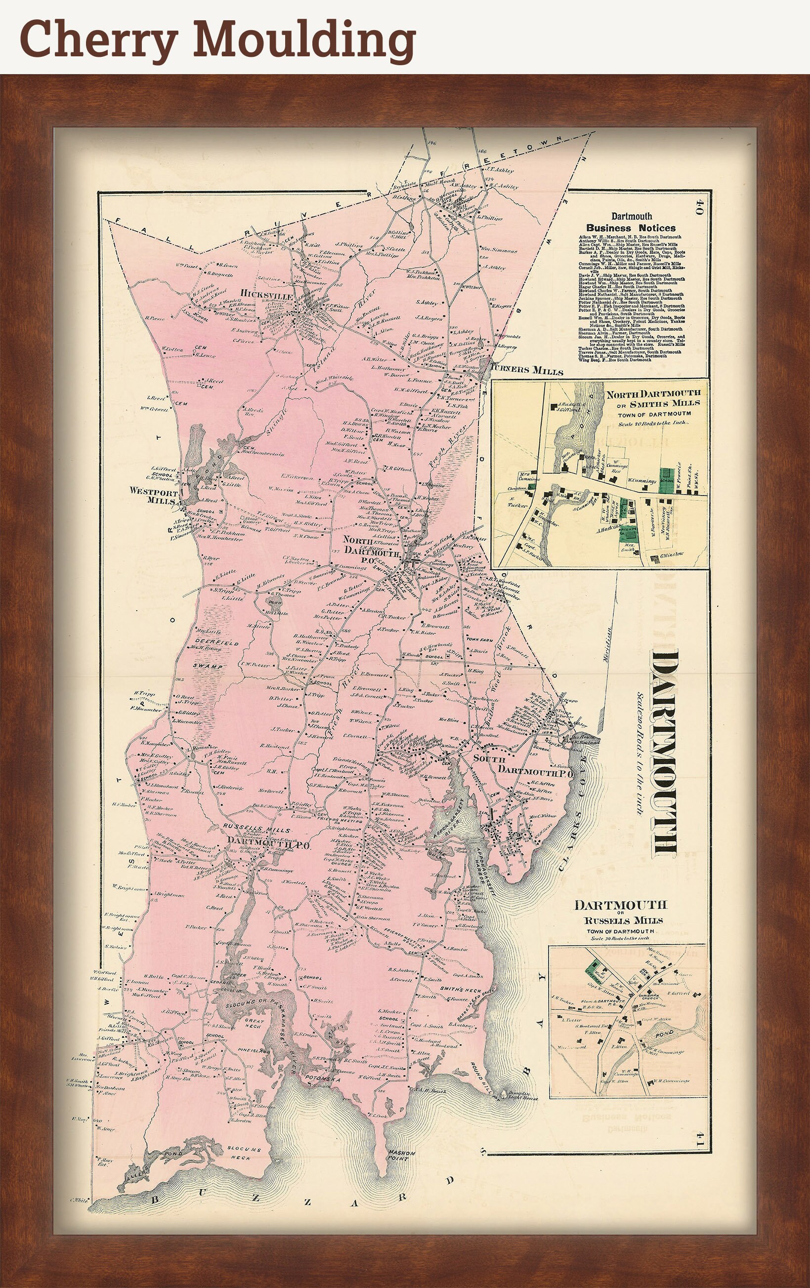 DARTMOUTH, Massachusetts 1871 Map Replica or GENUINE ORIGINAL