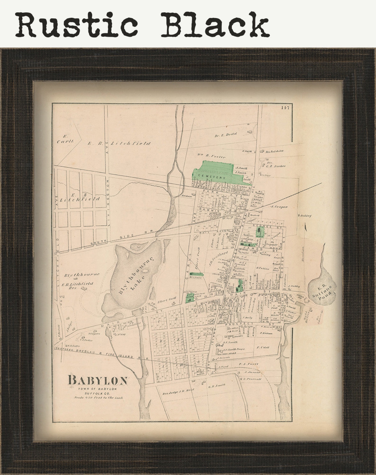 Babylon Village New York 1873 Map Replica and GENUINE Etsy