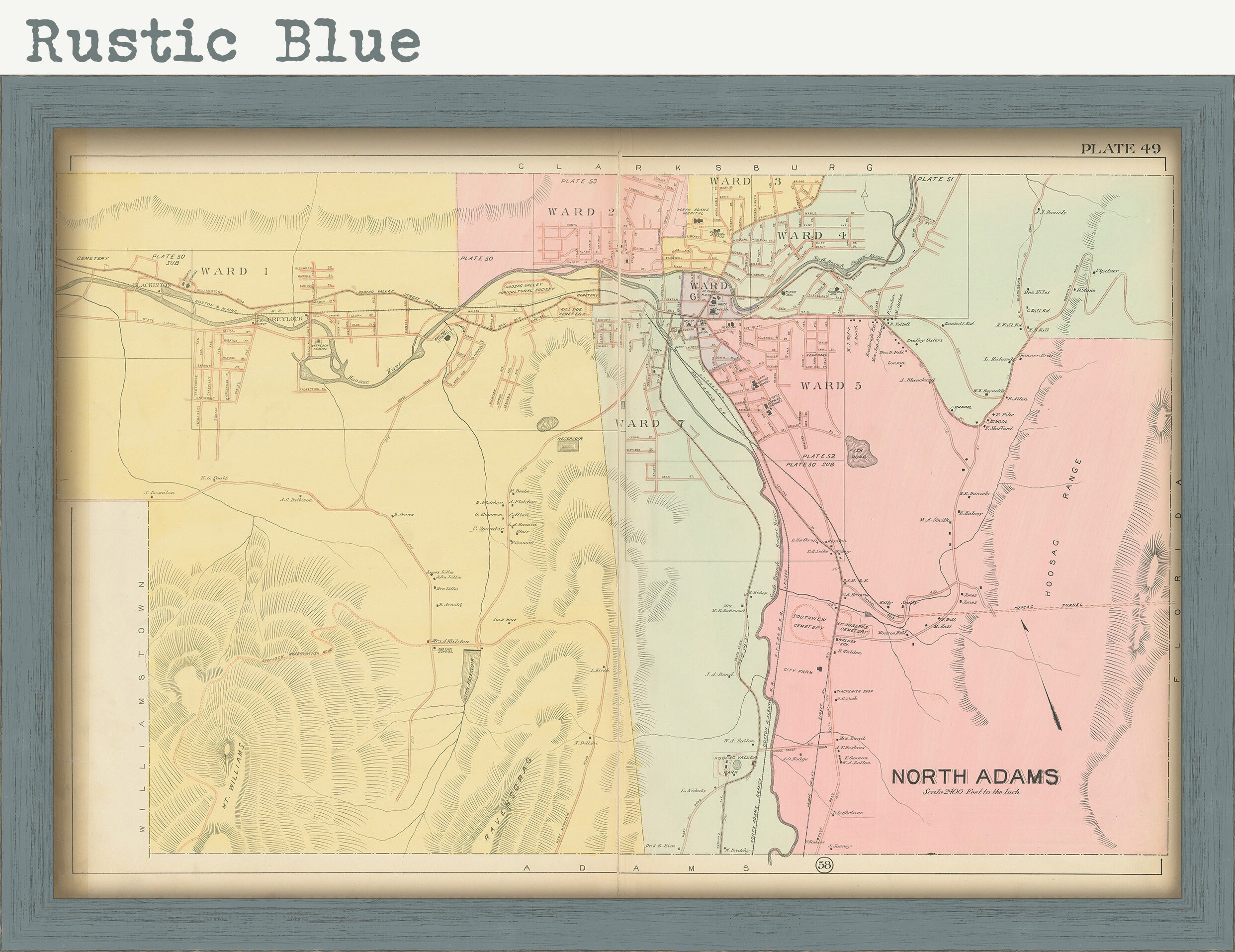 NORTH ADAMS, Massachusetts 1904 Map Replica or Genuine Original