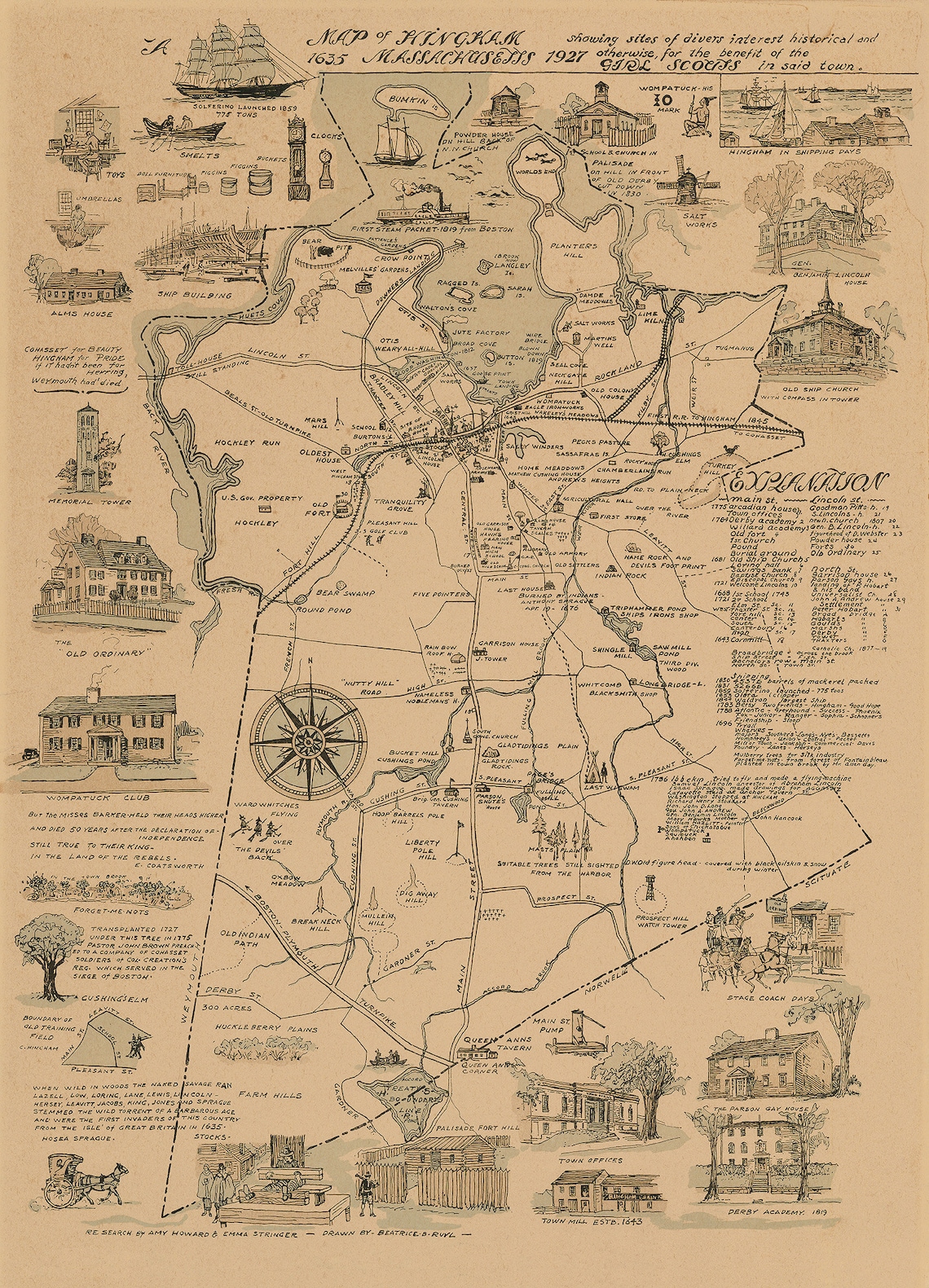 Pictorial Map of HINGHAM Massachusetts 1635 to 1927 - Etsy