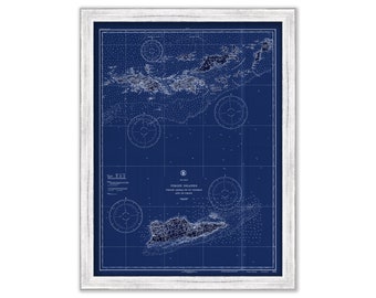 VIRGIN ISLANDS  - St Thomas, St Croix, St John, Vigin Gorda, Tortola and Josh Van Dyke -  1929 Nautical Chart Blueprint