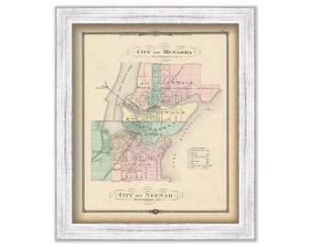 MENASHA and NEENAH, Wisconsin 1878 Map, Replica or Genuine Original