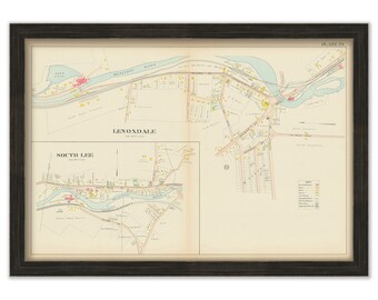 Villages of LENOXDALE and SOUTH LEE, Massachusetts 1904 Map - Replica or Genuine Original