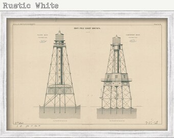 IRON PILE LIGHTHOUSES at Caryfort Reef and Sand Key, Florida  - Drawing and Plan of the Lighthouse as it was in 1852.