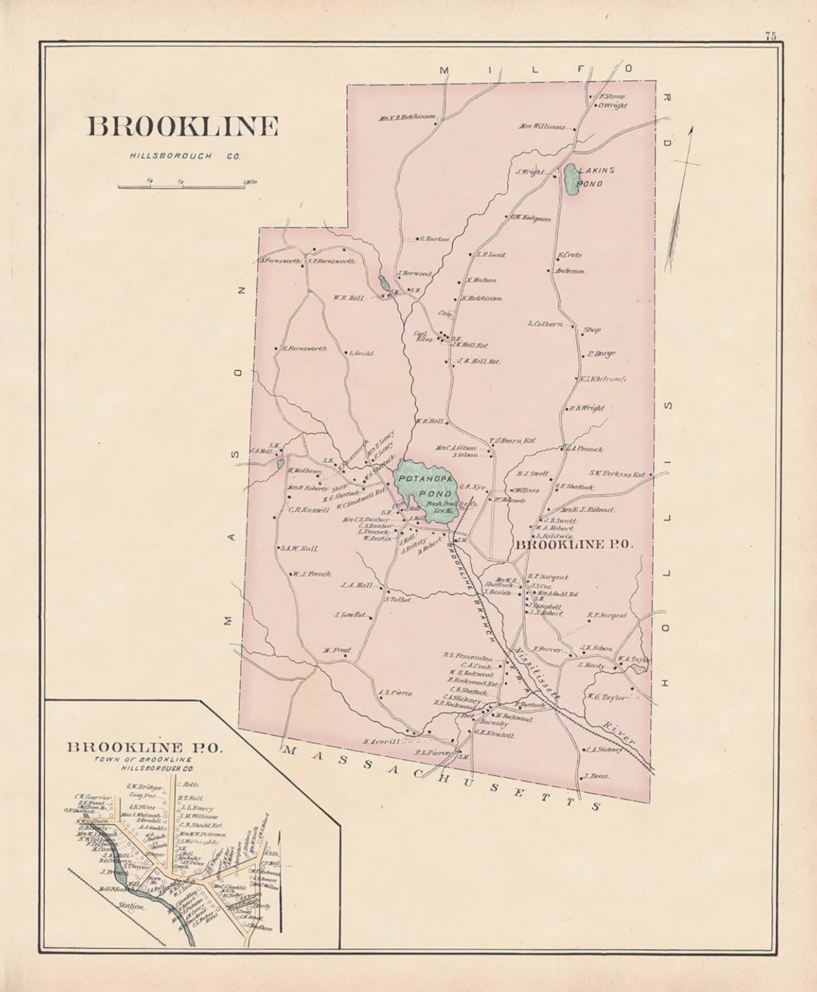 BROOKLINE New Hampshire 1892 Map Replica or Genuine ORIGINAL Etsy