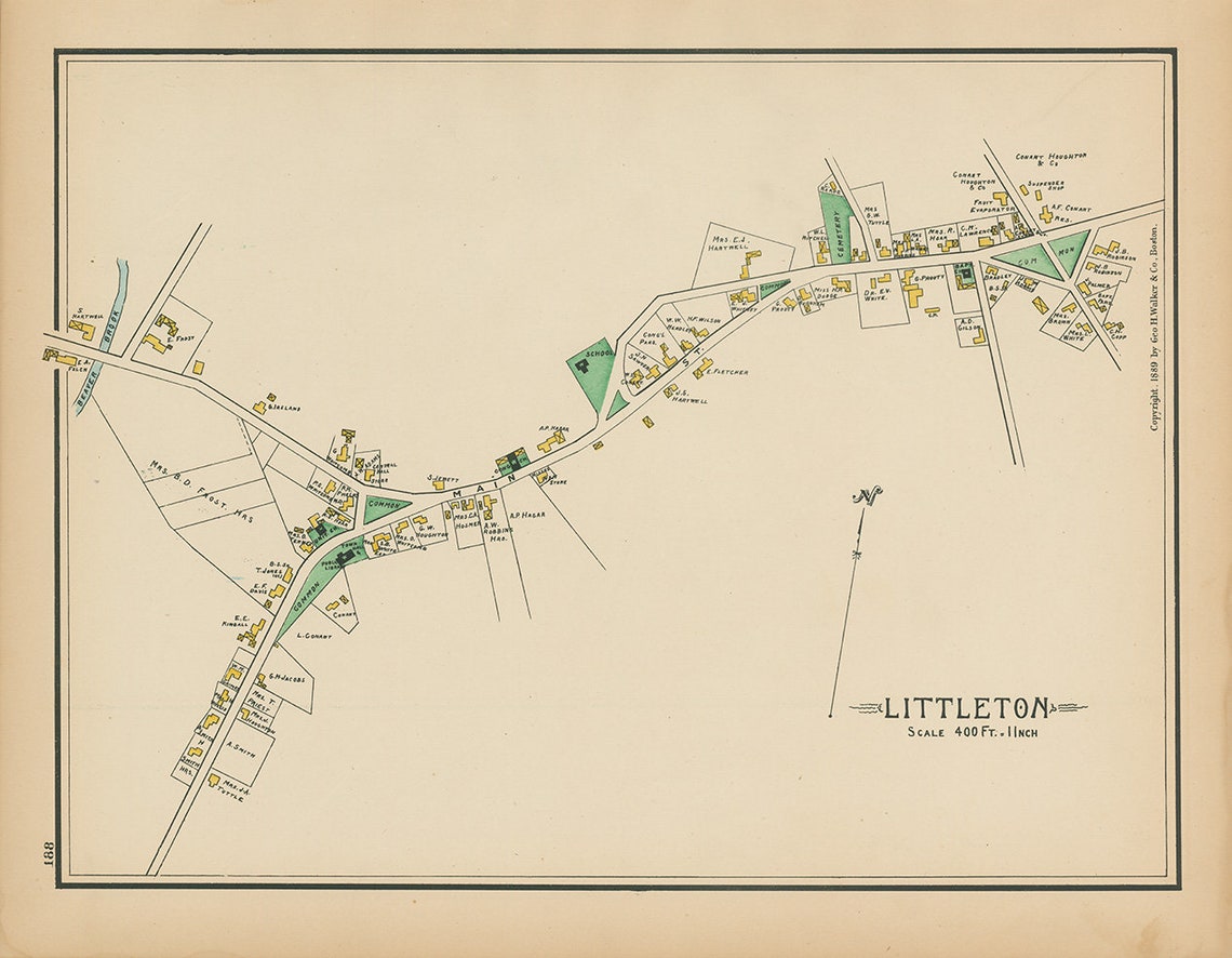 LITTLETON Massachusetts 1889 Map Replica or Genuine Etsy
