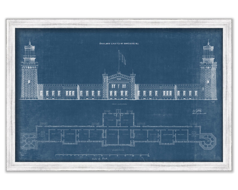 NAVESINK TWIN LIGHTS Middletown Blueprint Drawing and Plans of the Lighthouses as it was in 1861. New Jersey
