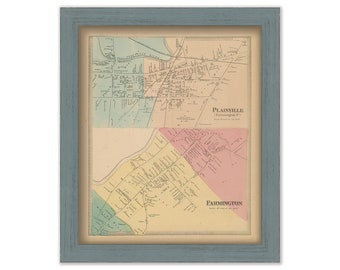 Farmington and Plainville Villages, Connecticut, 1869 Map, Replica or GENUINE ORIGINAL