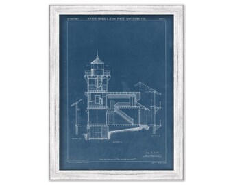 POINT SAN PABLO Lighthouse aka East Brother Island Lighthouse, California  - Blueprint Drawing and Plan of the Lighthouse as it was in 1872.