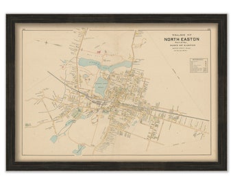 Village of NORTH EASTON, Massachusetts 1895 Map - Replica or GENUINE Original