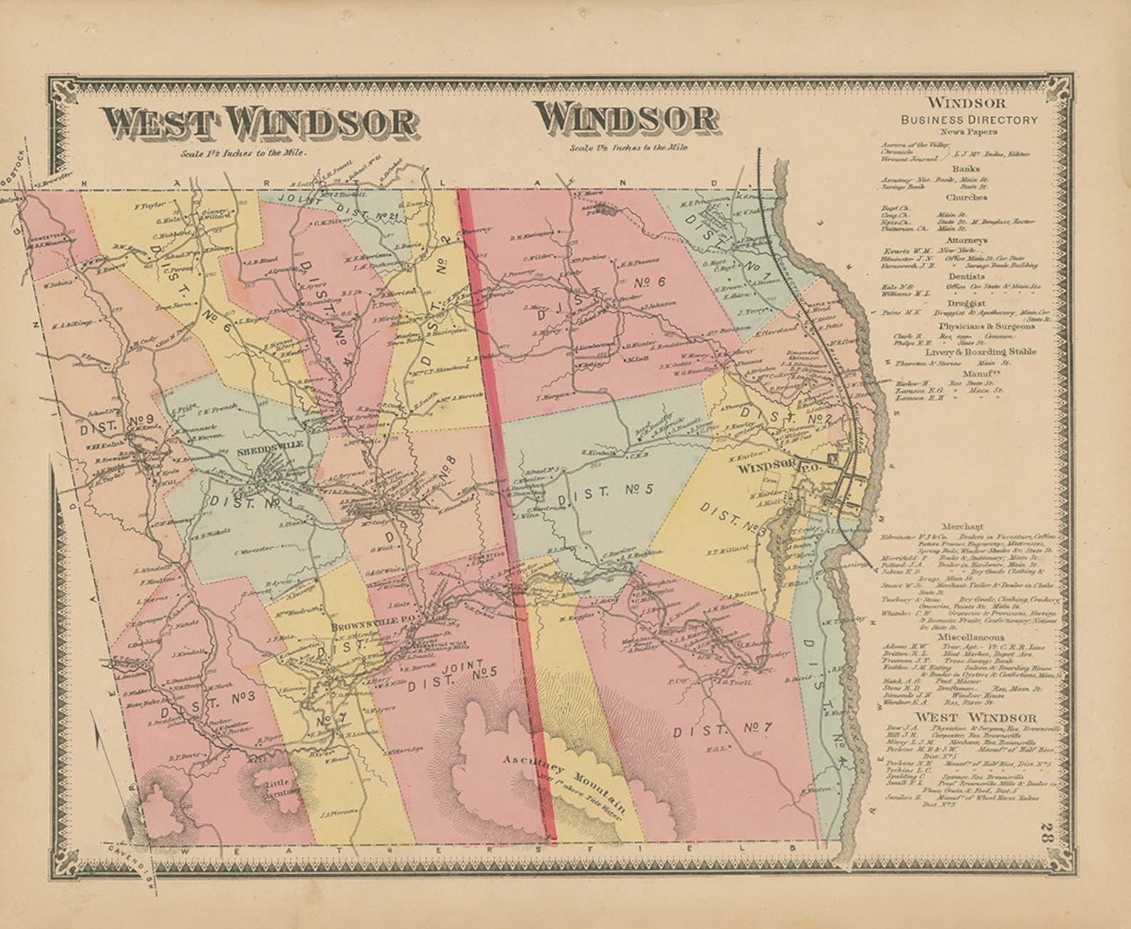 WINDSOR and WEST WINDSOR Windsor County Vermont 1869 Map Etsy