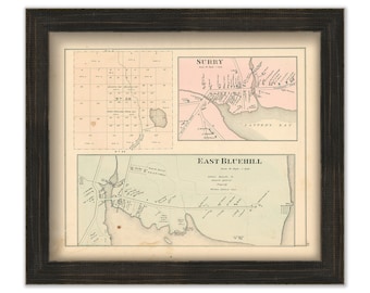 SURRY and EAST BLUEHILL, Maine 1881 Map, Replica or Genuine Original