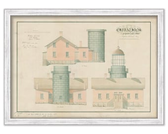 SEQUIN ISLAND LIGHTHOUSE, Maine  - Drawing and Plan of the Lighthouse as it was in 1856.