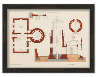 POINT CONCEPTION LIGHTHOUSE, California  - Drawing and Plan of the Lighthouse as it was in 1880.