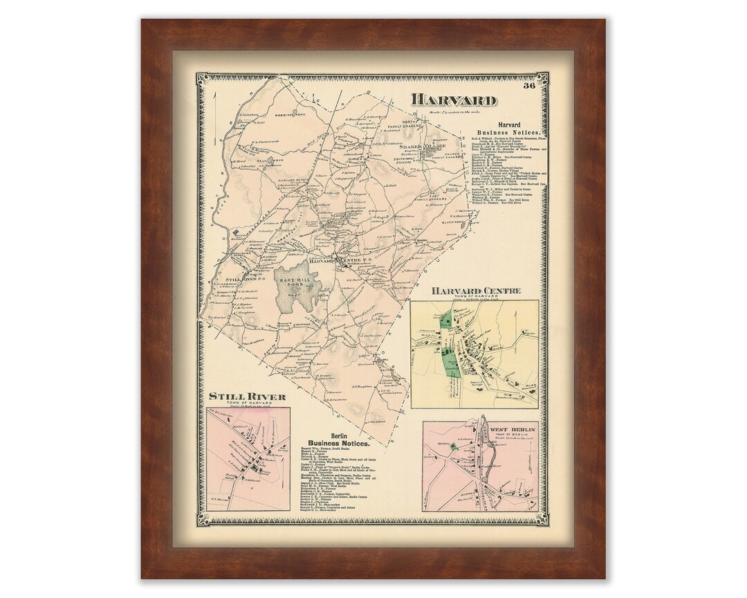 Town of HARVARD, Massachusetts 1875 Map Etsy