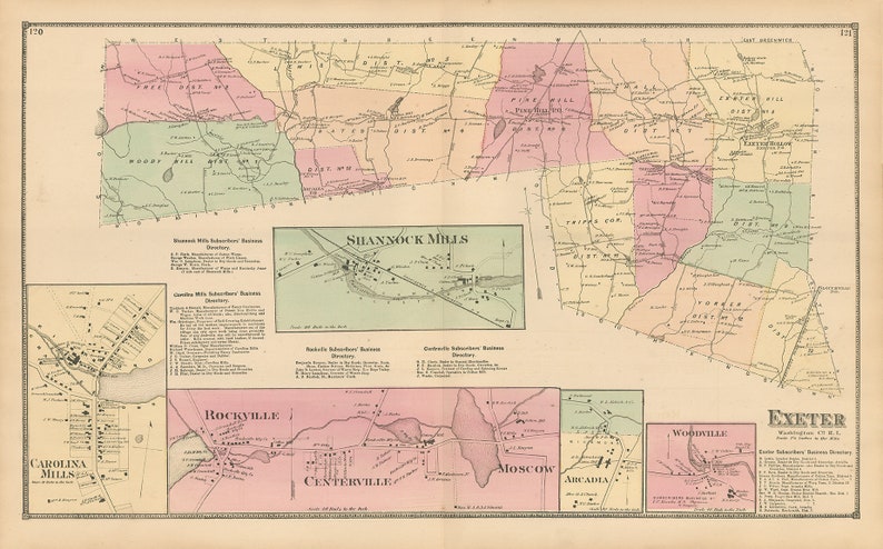 EXETER Rhode Island 1870 Map Etsy.de