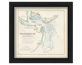 CHARLESTON HARBOR, South Carolina 1825 - Nautical Chart by Edmund Blunt