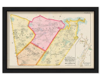 Towns of RANDOLPH, BRAINTREE and HOLBROOK, Massachusetts 1888 Map