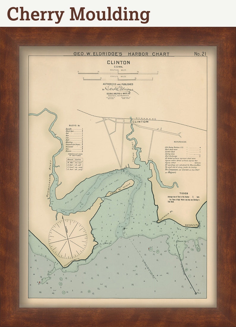Clinton Connecticut Nautical Chart by W. Eldridge Etsy