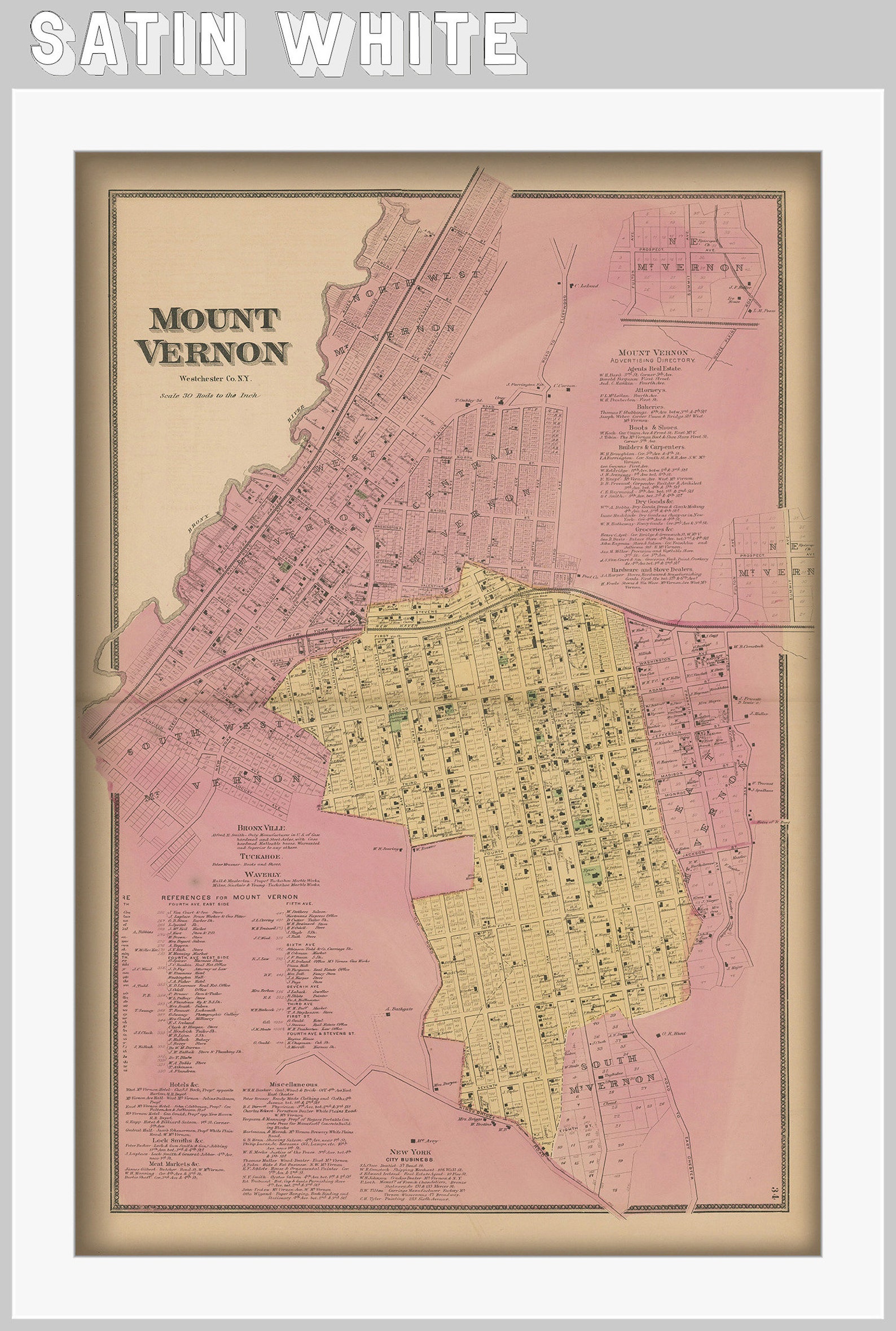 Town of MOUNT VERNON New York 1868 Map Etsy