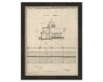 THOMAS POINT SHOAL Lighthouse, Cheapeake Bay, Maryland - Drawing and Plan of the Lighthouse as it was in 1875.