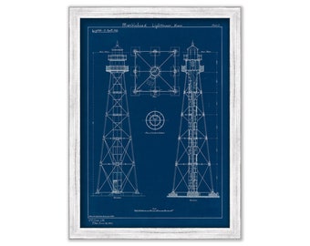 Marblehead Light Tower Blue Print - Drawing and Plan of the Lighthouse as it was when Lit on April 17th 1896