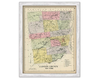 CLINTON County, New York 1912 Map, Replica or GENUINE ORIGINAL