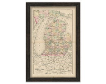 State of MICHIGAN 1873 Map - Replica or Genuine Original
