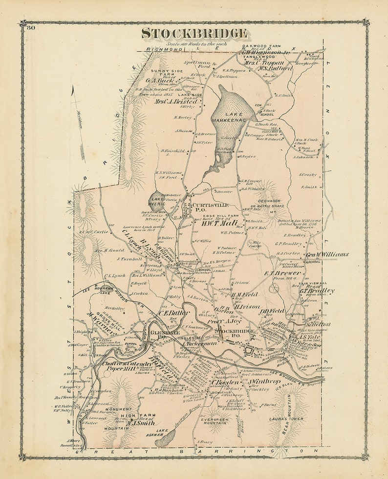 STOCKBRIDGE Massachusetts 1871 Map Replica or Genuine Etsy