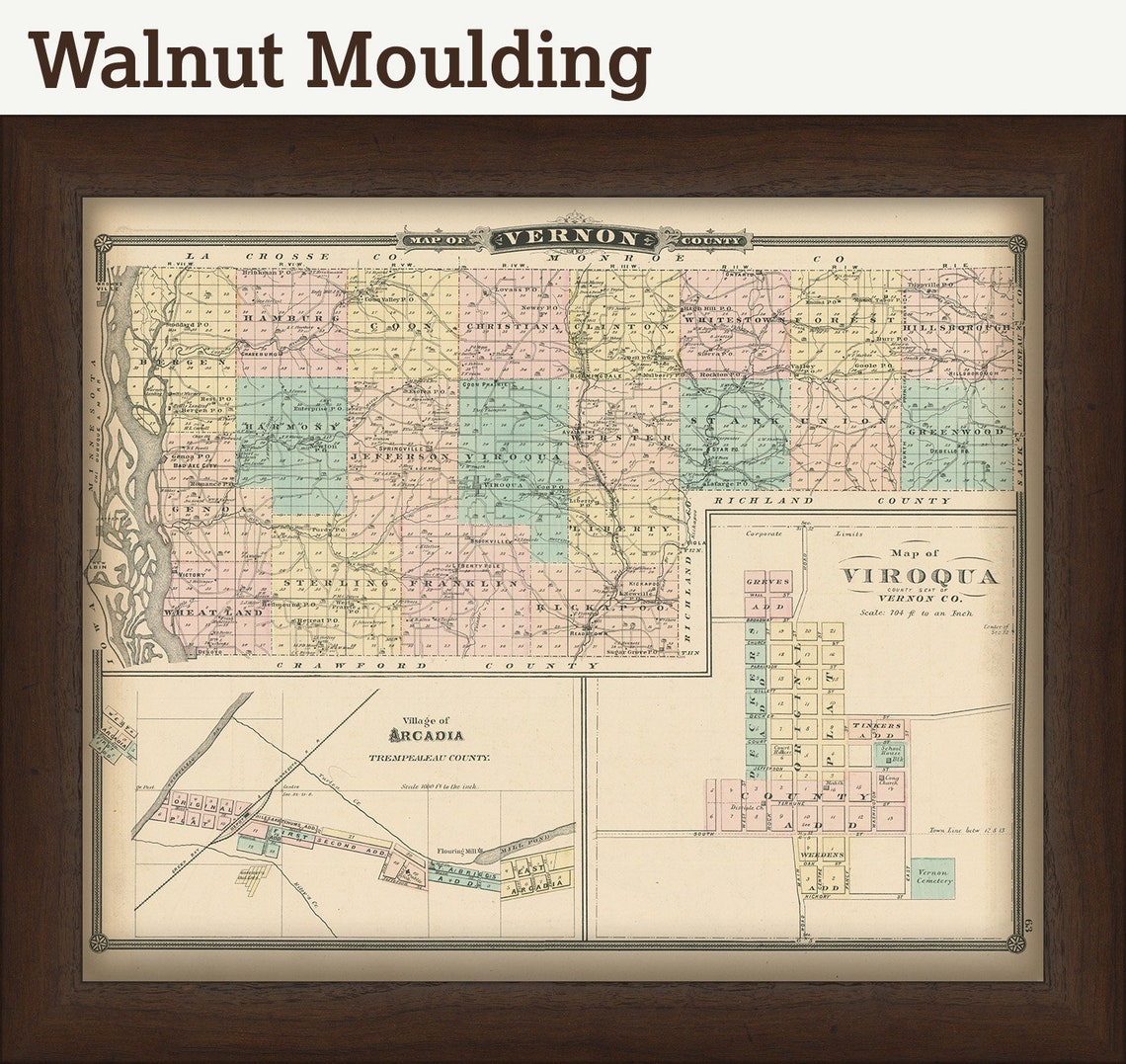 VERNON COUNTY Wisconsin 1878 Map Replica or Genuine Original Etsy