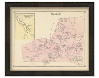 Town of WOBURN, Massachusetts 1875 Map