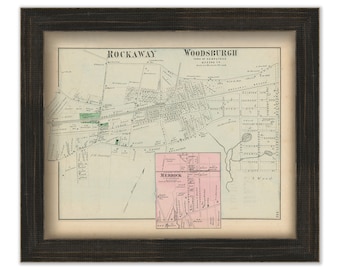 Rockaway and Woodburgh Villages, Hempstead, New York 1873 Map, Replica and GENUINE ORIGINAL