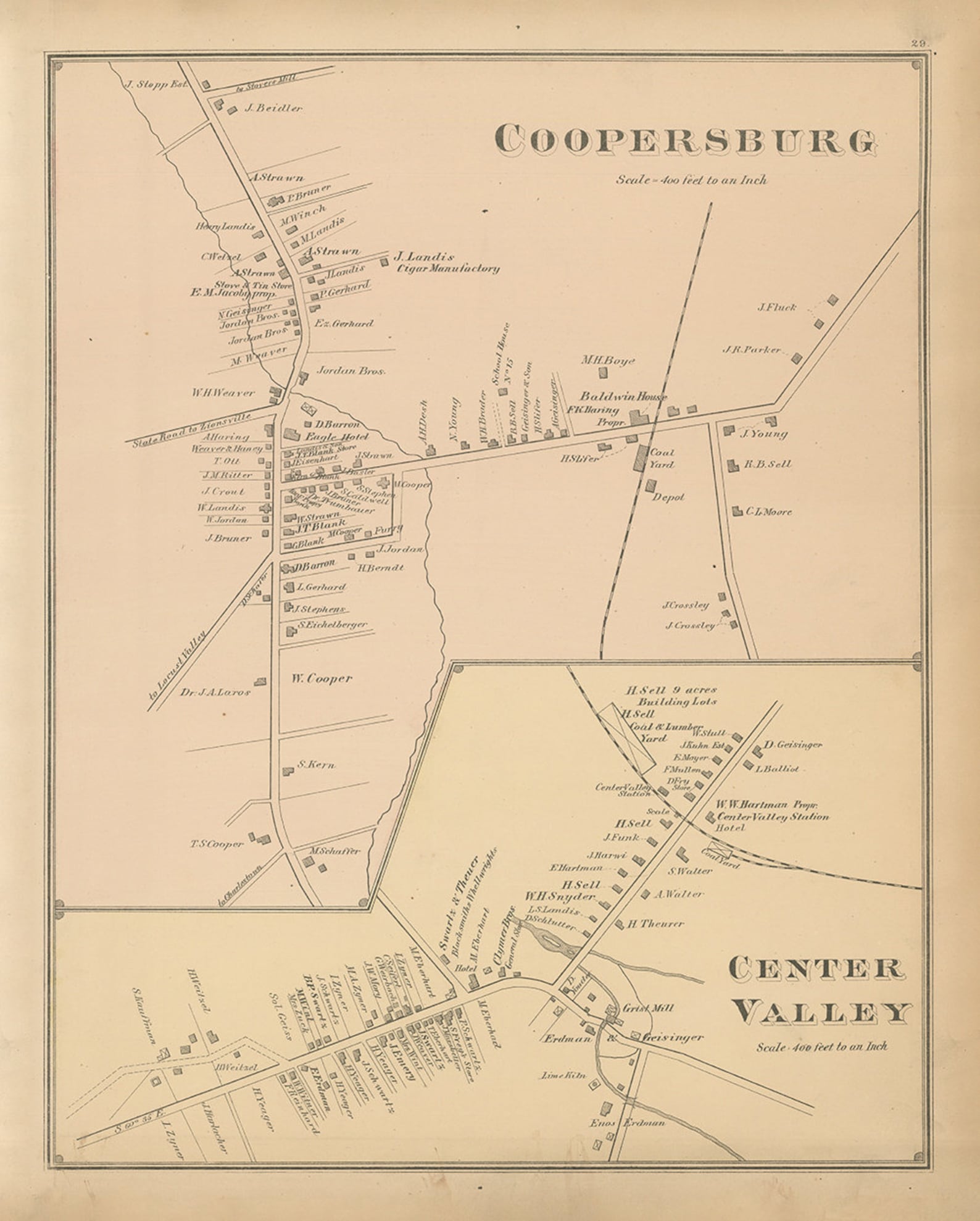 COOPERSBURG and CENTER VALLEY Pennsylvania 1876 Map Replica Etsy