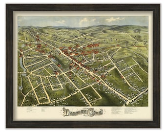 DANBURY, Connecticut, Bird's Eye View Map - 1875