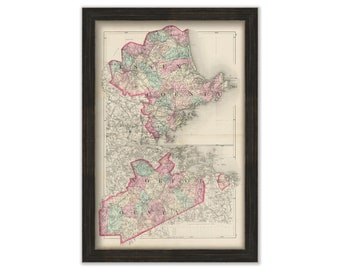 ESSEX and NORFOLK COUNTY, Massachusetts 1871 Map by Walling and Gray - Replica or Genuine Original