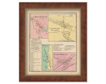 Villages of Rogersville, Coopers Plain, Gang Mills and Burns, New York 1873 Map, Replica or Genuine Original