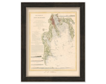 NEW BEDFORD Harbor, Massachusetts - 1846 Colored Nautical Chart