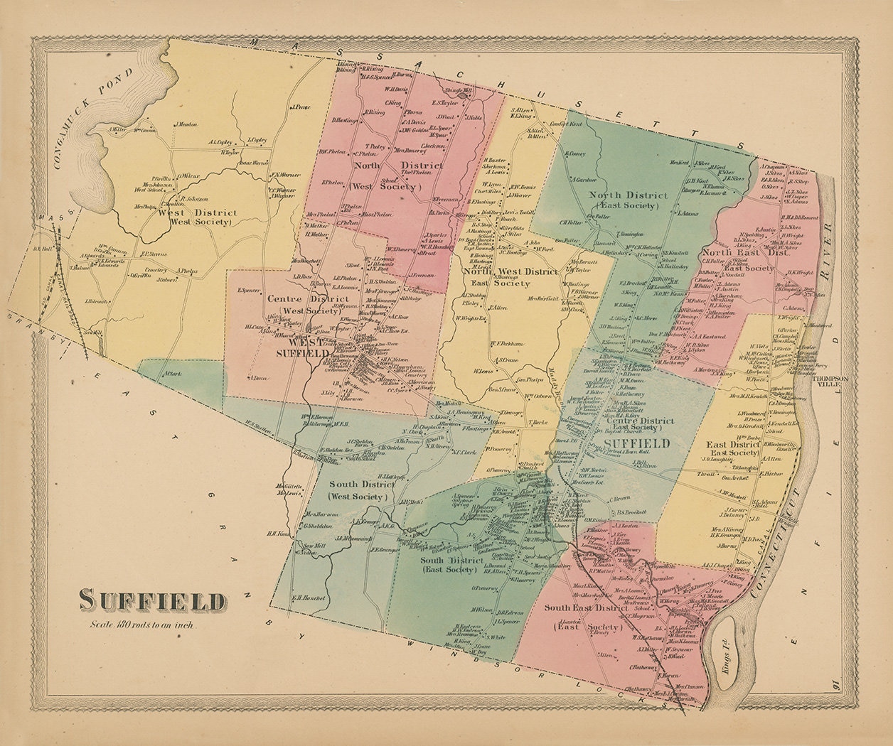 SUFFIELD, Connecticut, 1869 Map, Replica or GENUINE ORIGINAL