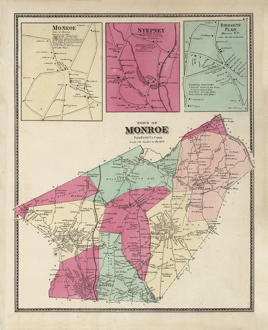 MONROE Connecticut Map 1867 Etsy.de