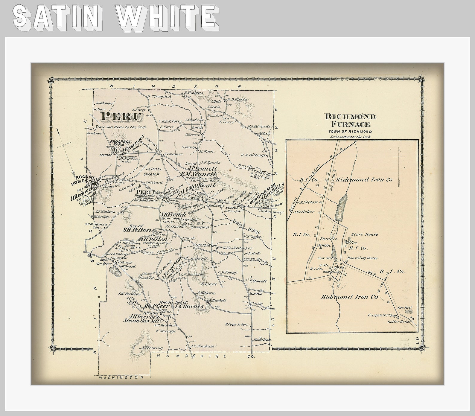 Town of Peru Massachusetts 1876 MapColored Reproduction Etsy