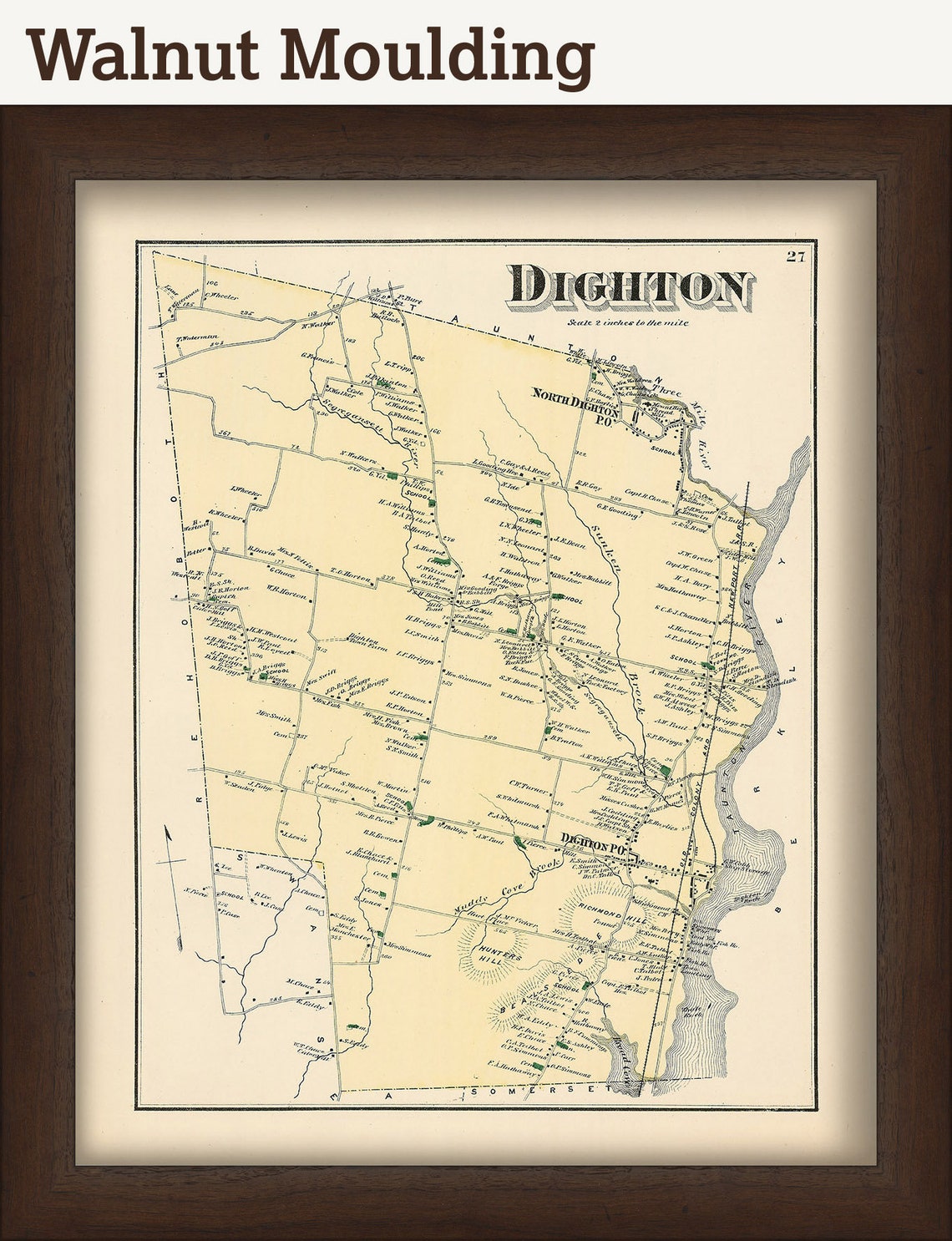 DIGHTON Massachusetts 1871 Map Replica or Genuine ORIGINAL Etsy
