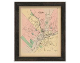 Cities of Bangor and Brewer, Maine 1890 Map, Replica or GENUINE ORIGINAL