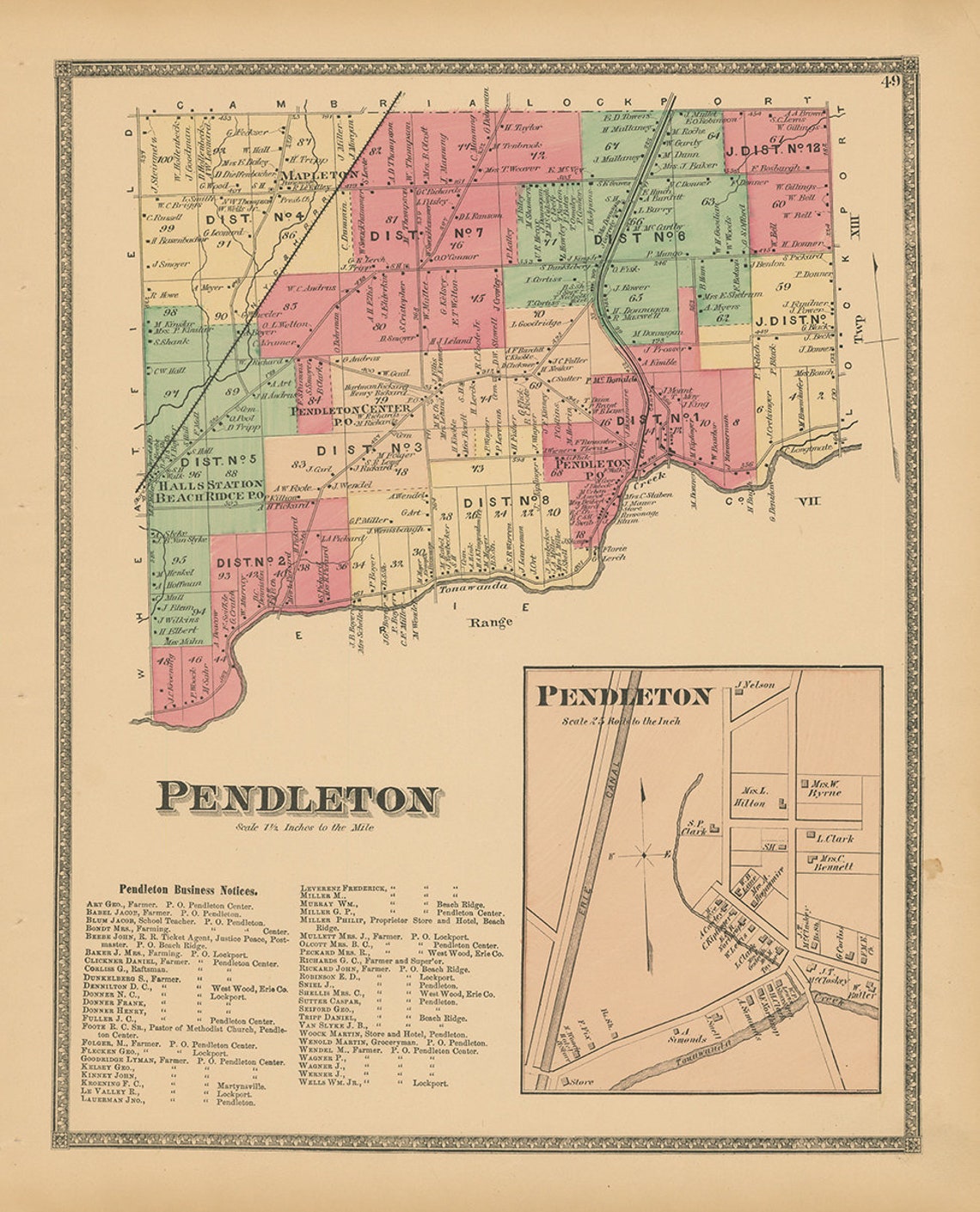 PENDLETON New York 1875 Map Replica or Genuine Original Etsy
