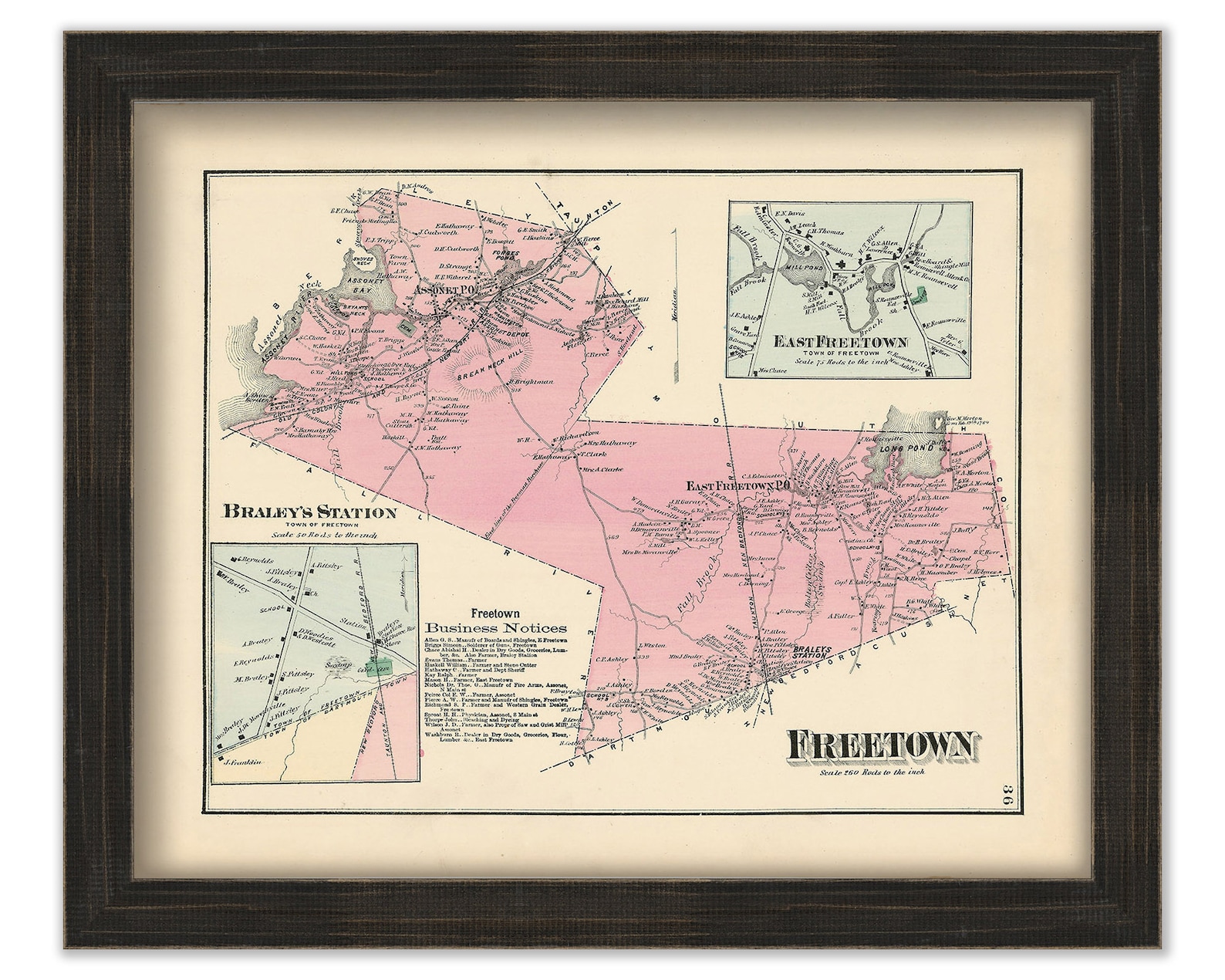 FREETOWN Massachusetts 1871 Map Replica or Genuine ORIGINAL Etsy