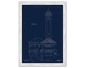 ALCATRAZ ISLAND LIGHTHOUSE, California  - Blueprint Drawing and Plan of the Lighthouse as it was in 1909.