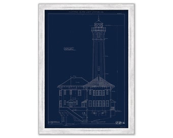 ALCATRAZ ISLAND LIGHTHOUSE, California  - Blueprint Drawing and Plan of the Lighthouse as it was in 1909.