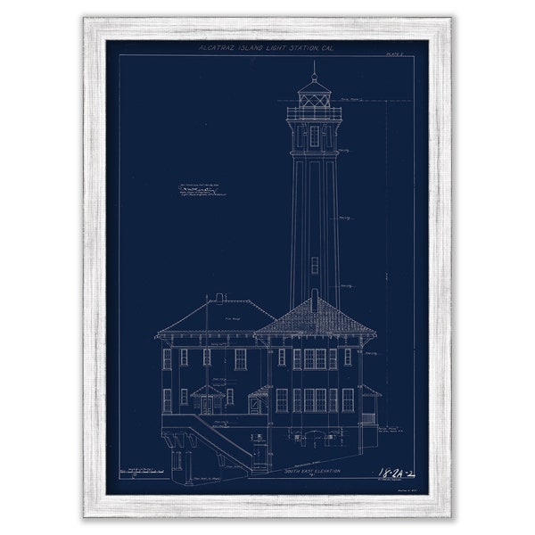 ALCATRAZ ISLAND LIGHTHOUSE, California  - Blueprint Drawing and Plan of the Lighthouse as it was in 1909.
