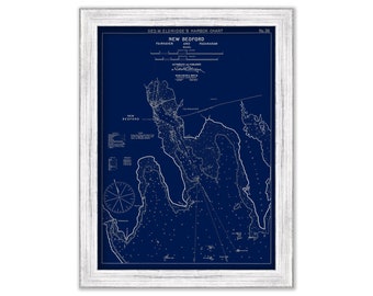 New Bedford, Fairhaven, & Padanaram, Massachusetts - Blue Print - Nautical Chart by George W. Eldridge 1901