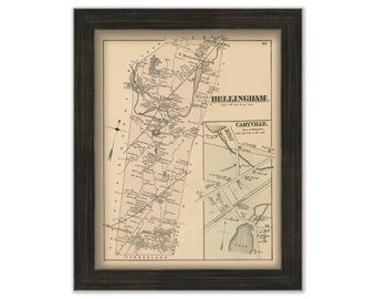 Town of BELLINGHAM, Massachusetts 1876 Map - Replica or GENUINE ORIGINAL