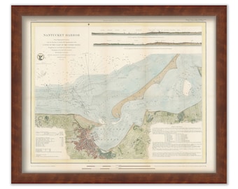 NANTUCKET HARBOR, Massachusetts 1848 Colored Nautical Chart